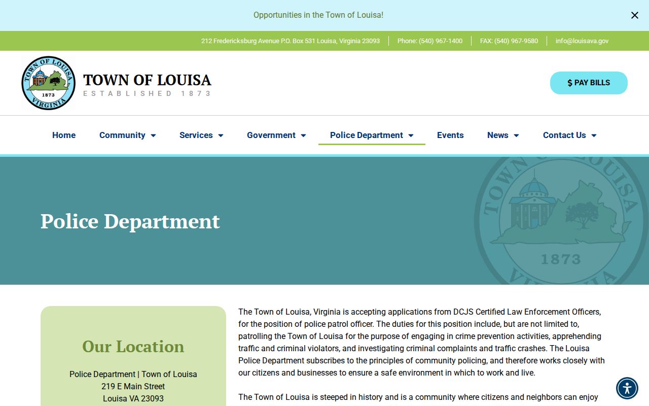 Town of Louisa Police Department arrest records and booking information